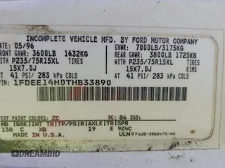 1996 Ford Econoline Cargo z VIN 1FDEE14H0THB33890, wystawiony jako IAAI lot #42460711 z przebiegiem 283 645 mil mil oraz . Historia ofert i sprzedaży dostępna na DreamBid. Obrazek 9.