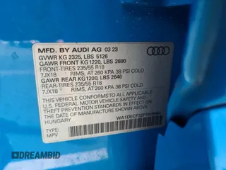 2023 Audi Q3 S line Premium with VIN WA1DECF32P1108964, listed as a IAAI auction lot 42889692 with 54,133 mi miles and . Bid and sale history available at DreamBid. Image 9.