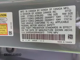 2024 Honda CR-V LX with VIN 2HKRS4H20RH403572, listed as a IAAI auction lot 41949988 with Not Provided miles and . Bid and sale history available at DreamBid. Image 9.