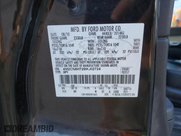 2011 Mercury Mariner Premier z VIN 4M2CN8H72BKJ02724, wystawiony jako Copart lot #78843884 z przebiegiem 132 065 mil mil oraz Szkoda całkowita • Salvage title. Historia ofert i sprzedaży dostępna na DreamBid. Obrazek 15.