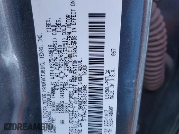 2014 Toyota Tundra 4WD Truck LTD with VIN 5TFHW5F18EX342048, listed as a Copart auction lot 89373535 with 236,286 mi miles and Salvage Title. Bid and sale history available at carsss.com. Image 14.