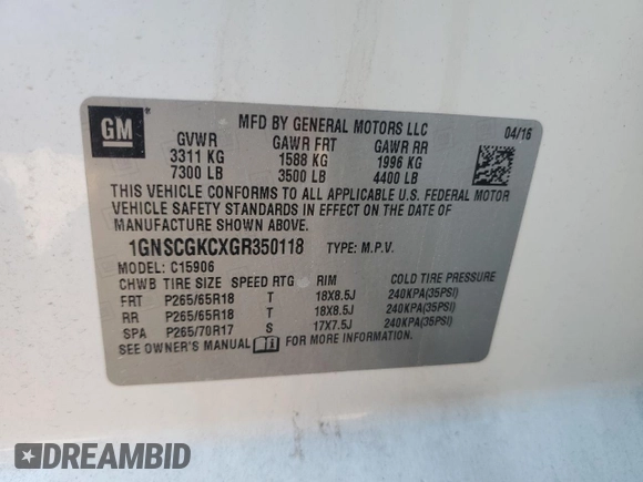 2016 Chevrolet Suburban LS с VIN 1GNSCGKCXGR350118, выставлен на аукционе Copart как лот 53936885 с пробегом 108 522 миль миль и Списание • Salvage title. История ставок и продаж доступна на DreamBid. Изображение 13.