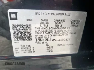 2020 Chevrolet Traverse LT Cloth с VIN 1GNERGKW7LJ199477, выставлен на аукционе Copart как лот 66543335 с пробегом 21 269 миль миль и Чистый • Clean title. История ставок и продаж доступна на DreamBid. Изображение 13.