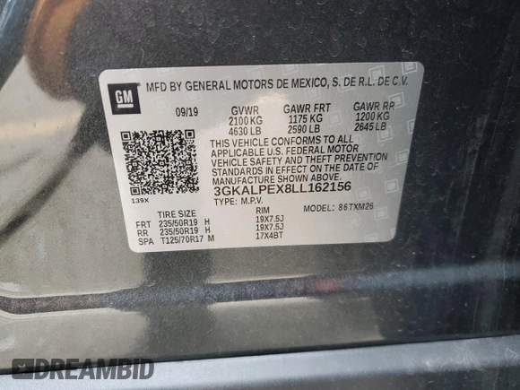 2020 GMC Terrain SLT with VIN 3GKALPEX8LL162156, listed as a Copart auction lot 52894115 with 50,972 mi miles and Non repairable. Bid and sale history available at DreamBid. Image 13.