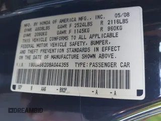 2008 Acura TL with VIN 19UUA66208A044355, listed as a IAAI auction lot 41377578 with 197,863 mi miles. Bid and sale history available at carsss.com. Image 9.