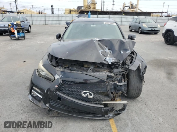 2014 Infiniti Q50 Premium with VIN JN1BV7ARXEM687233, listed as a Copart auction lot 58828595 with 122,813 mi miles and Salvage title. Bid and sale history available at DreamBid. Image 5.