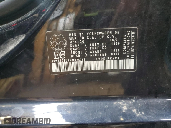 2021 Volkswagen Jetta GLI S с VIN 3VW6T7BU1MM075705, выставлен на аукционе Copart как лот 58194975 с пробегом 82 459 миль миль и Чистый • Clean title. История ставок и продаж доступна на DreamBid. Изображение 12.