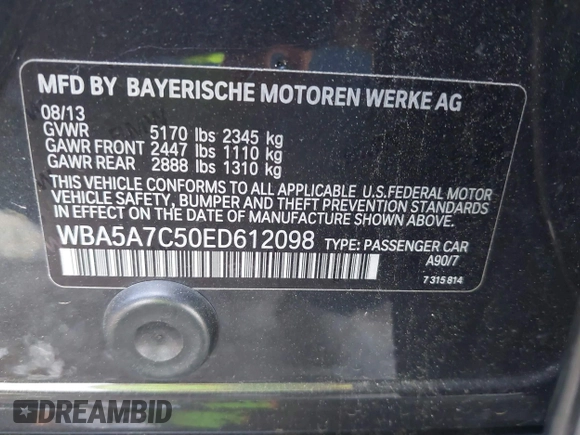 2014 BMW 5 Series 528i xDrive z VIN WBA5A7C50ED612098, wystawiony jako IAAI lot #42568775 z przebiegiem 31 475 mil mil oraz . Historia ofert i sprzedaży dostępna na DreamBid. Obrazek 9.