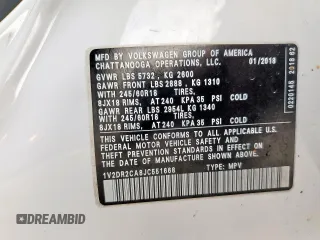 2018 Volkswagen Atlas SE with VIN 1V2DR2CA8JC551668, listed as a Copart auction lot 60636155 with 125,931 mi miles and Salvage title. Bid and sale history available at DreamBid. Image 13.