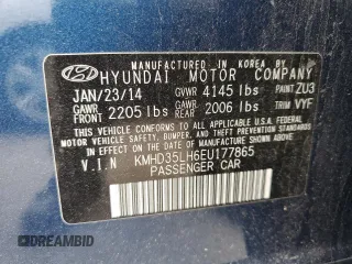 2014 Hyundai Elantra with VIN KMHD35LH6EU177865, listed as a Copart auction lot 56762623 with 67,343 mi miles and Salvage title. Bid and sale history available at DreamBid. Image 12.
