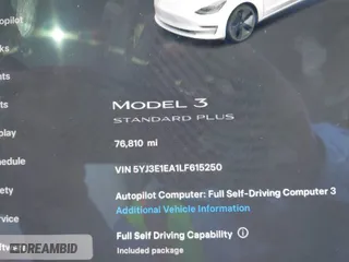 2020 Tesla Model 3 Standard Range Plus with VIN 5YJ3E1EA1LF615250, listed as a IAAI auction lot 41444030 with 76,810 mi miles. Bid and sale history available at carsss.com. Image 7.