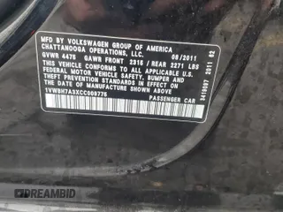 2012 Volkswagen Passat SE z VIN 1VWBH7A3XCC009775, wystawiony jako Copart lot #56469285 z przebiegiem 145 265 mil mil oraz Szkoda całkowita • Salvage title. Historia ofert i sprzedaży dostępna na DreamBid. Obrazek 12.