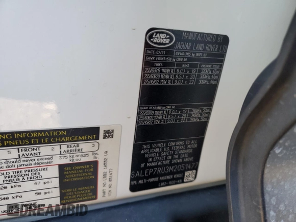 2021 Land Rover Defender SE z VIN SALEP7RU3M2051477, wystawiony jako Copart lot #44318715 z przebiegiem 55 970 mil mil oraz Czysty tytuł • Clean title. Historia ofert i sprzedaży dostępna na DreamBid. Obrazek 13.