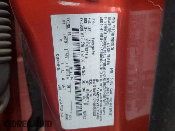 2018 Ford Focus Titanium с VIN 1FADP3N23JL314269, выставлен на аукционе Copart как лот 52994785 с пробегом Не указан миль и Списание • Salvage title. История ставок и продаж доступна на DreamBid. Изображение 13.