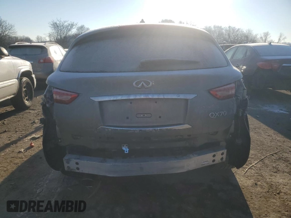 2014 Infiniti QX70 with VIN JN8CS1MU0EM452061, listed as a Copart auction lot 41790215 with 122,408 mi miles and Salvage Title. Bid and sale history available at DreamBid. Image 6.