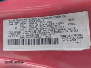 2003 Toyota Tacoma with VIN 5TENL42N53Z193084, listed as a IAAI auction lot 41946855 with 393,288 mi miles and . Bid and sale history available at DreamBid. Image 9.