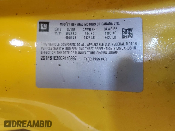 2012 Chevrolet Camaro 1LT z VIN 2G1FB1E30C9143997, wystawiony jako Copart lot #55571345 z przebiegiem 90 146 mil mil oraz Czysty tytuł • Clean title. Historia ofert i sprzedaży dostępna na DreamBid. Obrazek 12.
