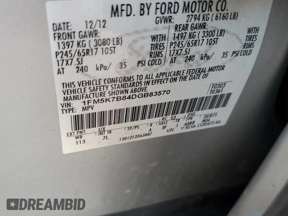 2013 Ford Explorer z VIN 1FM5K7B84DGB83570, wystawiony jako Copart lot #79343753 z przebiegiem 174 189 mil mil oraz Szkoda całkowita • Salvage title. Historia ofert i sprzedaży dostępna na DreamBid. Obrazek 12.