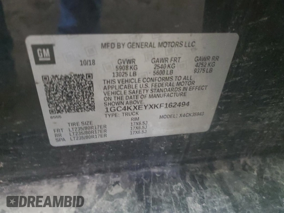 2019 Chevrolet Silverado 3500HD LTZ with VIN 1GC4KXEYXKF162494, listed as a Copart auction lot 69509444 with 109,978 mi miles and Salvage Title. Bid and sale history available at carsss.com. Image 14.