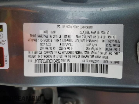 2011 Mazda CX-9 Touring with VIN JM3TB3CV8B0310469, listed as a Copart auction lot 45169375 with 181,692 mi miles and Clean Title. Bid and sale history available at carsss.com. Image 13.