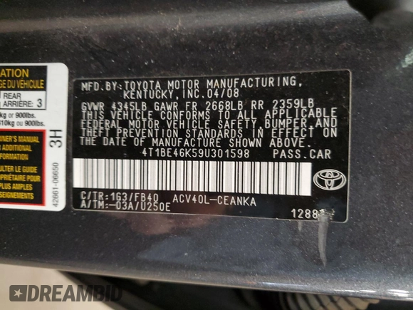 2009 Toyota Camry with VIN 4T1BE46K59U301598, listed as a Copart auction lot 87106394 with 143,879 mi miles and Salvage Title. Bid and sale history available at carsss.com. Image 12.