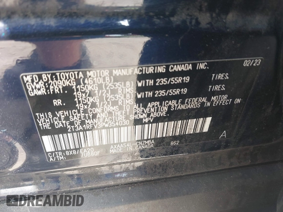 2023 Toyota RAV4 XLE Premium with VIN 2T3A1RFV3PW354030, listed as a IAAI auction lot 42476199 with 30,855 mi miles and . Bid and sale history available at DreamBid. Image 9.