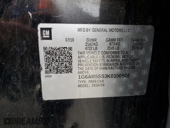 2019 Cadillac CTS Sedan Luxury RWD with VIN 1G6AR5SS3K0100508, listed as a Copart auction lot 54084305 with 112,913 mi miles and Salvage Title. Bid and sale history available at carsss.com. Image 12.
