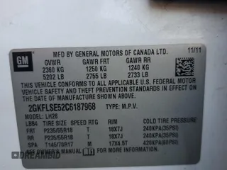 2012 GMC Terrain SLE-2 z VIN 2GKFLSE52C6187968, wystawiony jako Copart lot #43454345 z przebiegiem 157 182 mil mil oraz Szkoda całkowita • Salvage title. Historia ofert i sprzedaży dostępna na DreamBid. Obrazek 14.