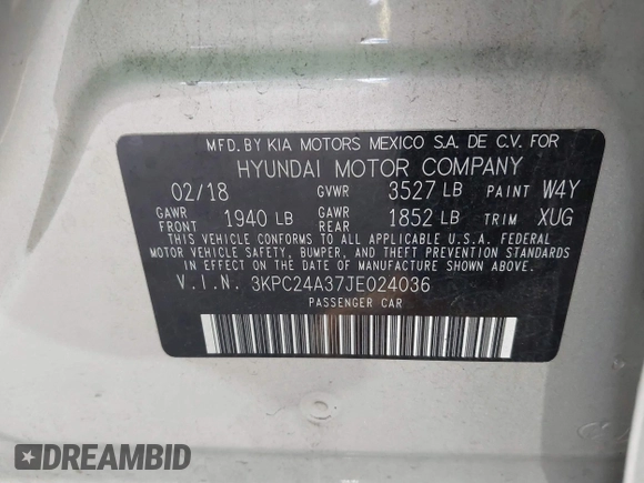 2018 Hyundai Accent SE with VIN 3KPC24A37JE024036, listed as a IAAI auction lot 41939754 with 72,249 mi miles and . Bid and sale history available at carsss.com. Image 9.