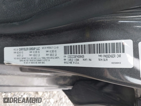 2015 Chrysler 200 C with VIN 1C3CCCCG6FN528429, listed as a IAAI auction lot 42048504 with 107,145 mi miles. Bid and sale history available at carsss.com. Image 9.
