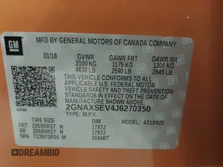 2018 Chevrolet Equinox LT with VIN 2GNAXSEV4J6270350, listed as a IAAI auction lot 41829987 with 64,381 mi miles. Bid and sale history available at carsss.com. Image 9.