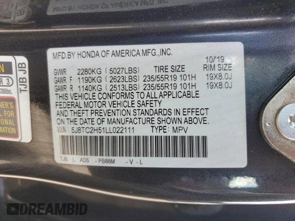 2020 Acura RDX w/Technology Pkg with VIN 5J8TC2H51LL022111, listed as a Copart auction lot 69511534 with 29,557 mi miles and Salvage Title. Bid and sale history available at carsss.com. Image 15.