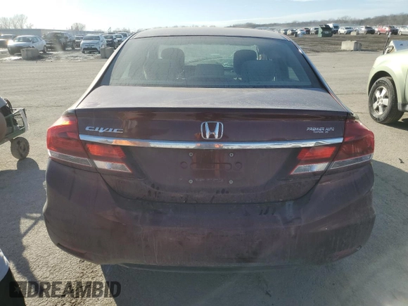 2013 Honda Civic LX with VIN 19XFB2F54DE037147, listed as a Copart auction lot 46339035 with Not Provided miles and Salvage Title. Bid and sale history available at DreamBid. Image 6.