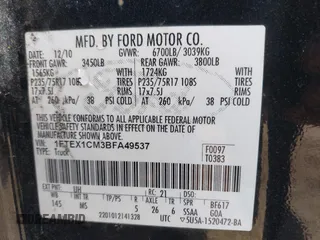 2011 Ford F-150 XL with VIN 1FTEX1CM3BFA49537, listed as a IAAI auction lot 42055511 with 187,253 mi miles and . Bid and sale history available at DreamBid. Image 9.