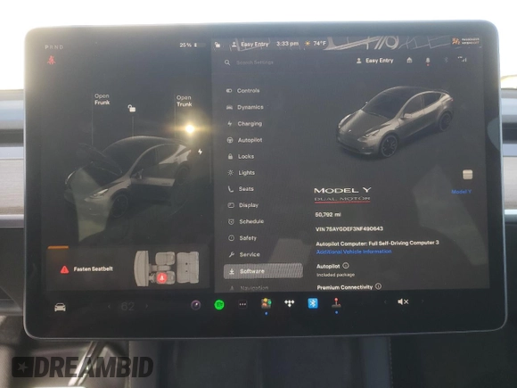 2022 Tesla Model Y Performance with VIN 7SAYGDEF3NF490643, listed as a Copart auction lot 46975825 with 50,792 mi miles and Salvage Title. Bid and sale history available at DreamBid. Image 9.