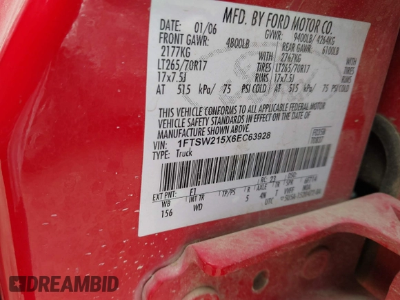 2006 Ford F-250 XL с VIN 1FTSW215X6EC63928, выставлен на аукционе IAAI как лот 42803721 с пробегом 132 695 миль миль и . История ставок и продаж доступна на DreamBid. Изображение 9.