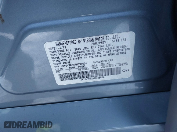 2017 Infiniti Q50 3.0t Premium with VIN JN1EV7AR0HM838534, listed as a IAAI auction lot 41625322 with 130,090 mi miles. Bid and sale history available at carsss.com. Image 9.