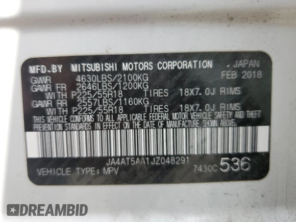 2018 Mitsubishi Eclipse Cross SE with VIN JA4AT5AA1JZ048291, listed as a Copart auction lot 64179865 with 92,304 mi miles and Salvage title. Bid and sale history available at DreamBid. Image 14.