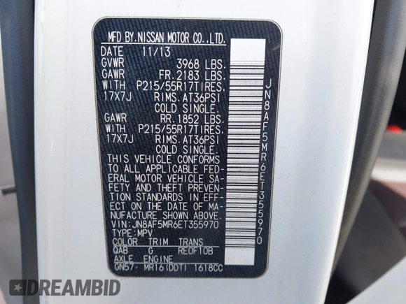 2014 Nissan Juke S with VIN JN8AF5MR6ET355970, listed as a IAAI auction lot 41516806 with 65,934 mi miles. Bid and sale history available at carsss.com. Image 9.