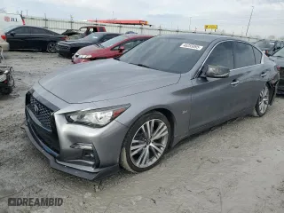 2018 Infiniti Q50 3.0t LUXE with VIN JN1EV7AR0JM436373, listed as a Copart auction lot 46255095 with 56,046 mi miles and Salvage Title. Bid and sale history available at carsss.com. Image 1.