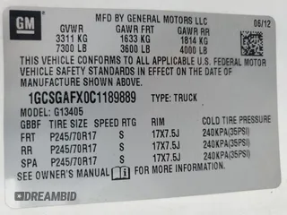 2012 Chevrolet Express Cargo with VIN 1GCSGAFX0C1189889, listed as a Copart auction lot 53987705 with 216,699 mi miles and Salvage title. Bid and sale history available at DreamBid. Image 13.