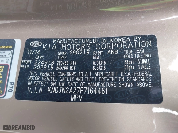 2015 Kia Soul with VIN KNDJN2A27F7164461, listed as a IAAI auction lot 41692386 with 92,359 mi miles. Bid and sale history available at carsss.com. Image 9.