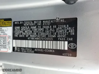 2007 Toyota Camry CE with VIN 4T1BE46K57U120935, listed as a Copart auction lot 51800015 with 154,930 mi miles and Salvage Title. Bid and sale history available at carsss.com. Image 14.
