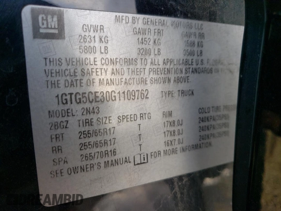 2016 GMC Canyon 2WD SLE with VIN 1GTG5CE30G1109762, listed as a Copart auction lot 85300854 with 127,861 mi miles and Salvage Title. Bid and sale history available at carsss.com. Image 13.