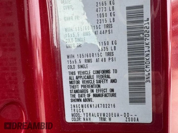 2018 Nissan NV200 SV z VIN 3N6CM0KN1JK70221, wystawiony jako Copart lot #57728825 z przebiegiem 177 867 mil mil oraz Tytuł czysty. Historia ofert i sprzedaży dostępna na DreamBid. Obrazek 10.