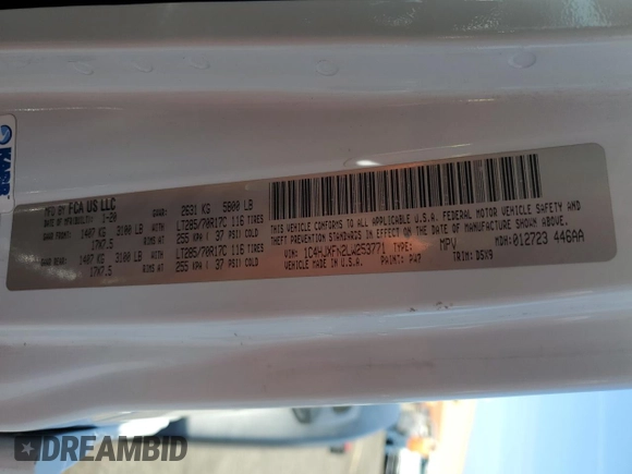 2020 Jeep Wrangler Unlimited Recon with VIN 1C4HJXFN2LW253771, listed as a Copart auction lot 54837675 with 98,935 mi miles and Salvage title. Bid and sale history available at DreamBid. Image 13.