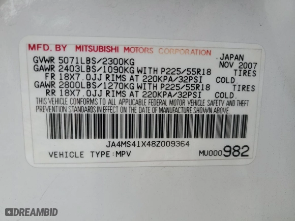 2008 Mitsubishi Outlander XLS with VIN JA4MS41X48Z009364, listed as a Copart auction lot 86018664 with 170,060 mi miles and Salvage Title. Bid and sale history available at carsss.com. Image 13.