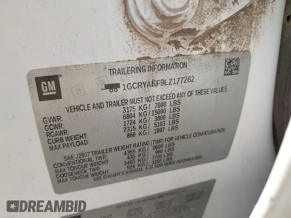 2020 Chevrolet Silverado 1500 Work Truck with VIN 1GCRYAEF9LZ177262, listed as a IAAI auction lot 41895915 with 65,436 mi miles and . Bid and sale history available at DreamBid. Image 9.