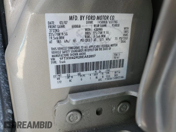 2008 Ford Super Duty F-450 DRW XL with VIN 1FTXW42R28EA52857, listed as a Copart auction lot 78254134 with 122,038 mi miles and Salvage Title. Bid and sale history available at carsss.com. Image 12.
