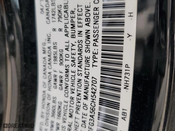 2012 Honda Civic Cpe LX with VIN 2HGFG3A56CH542707, listed as a Copart auction lot 43611665 with 76,377 mi miles and Salvage Title. Bid and sale history available at carsss.com. Image 14.